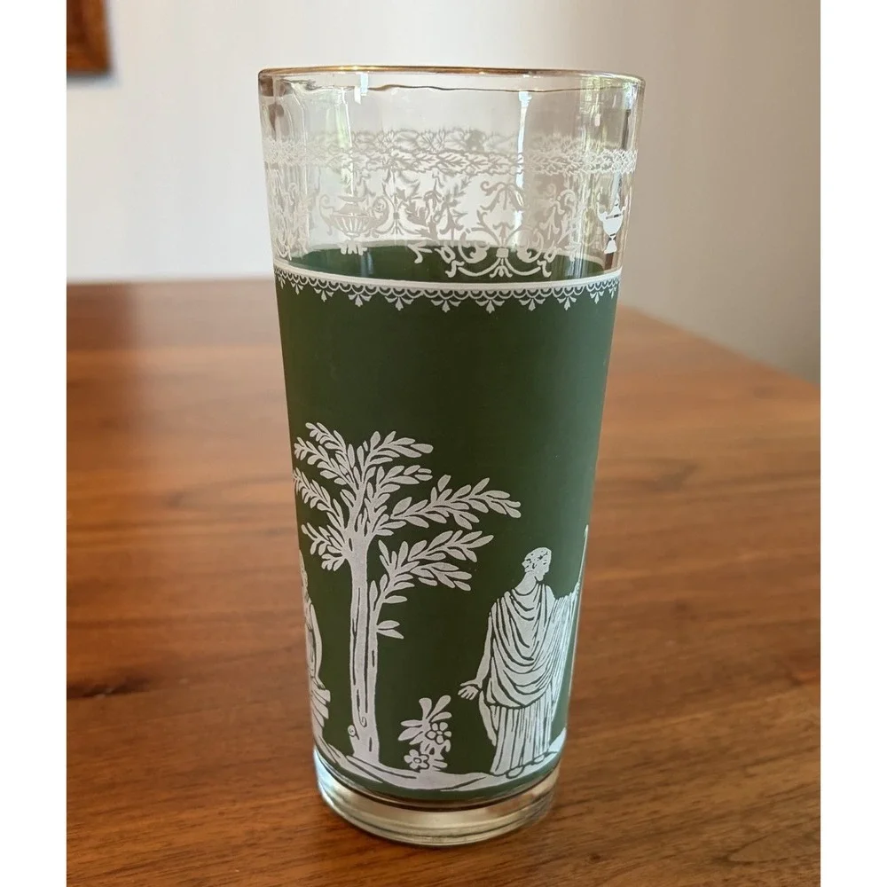 Wedgewood Jasperware Jeanette Glass Hellenic Green Greek Highball Glass 6.5